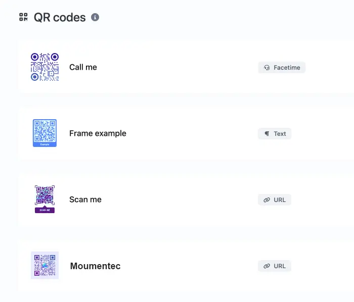 Screenshot of the app QR code system page